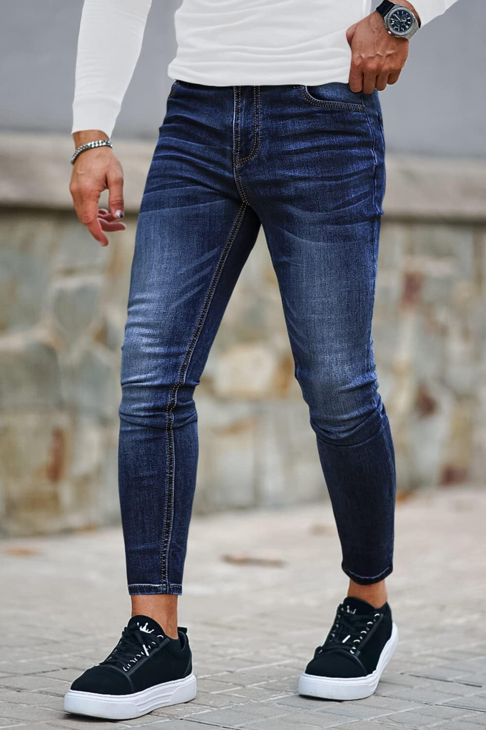 Mens Skinny Jeans Ripped Stretch Slim Fit Jeans for Mens Classic Denim Pants-Gennys fashion