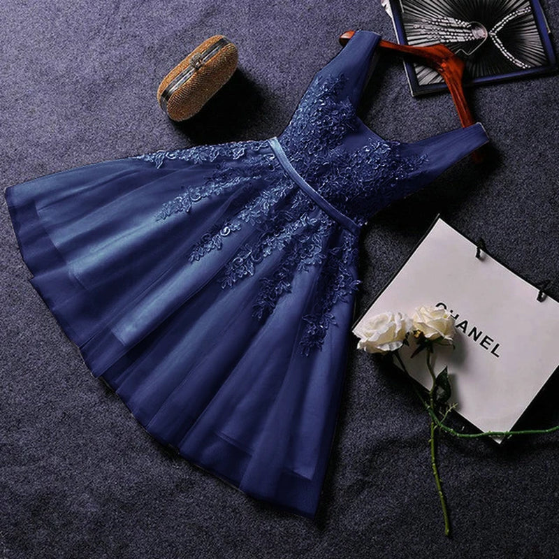 S0125 Prom Dress Short Pink Bridesmaid Dresses Beadings Sexy Neck Lace up Pearls Wedding Party Graduation Gowns-Gennys fashion