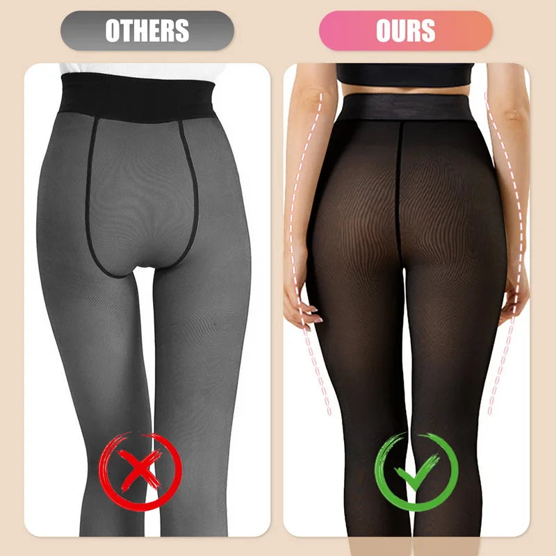 Winter Warm Leggings Pantyhose Women Fleece Socks High Waist Thermal Stocking Insulated Pants Fake Translucent Leggings Tights-Gennys fashion