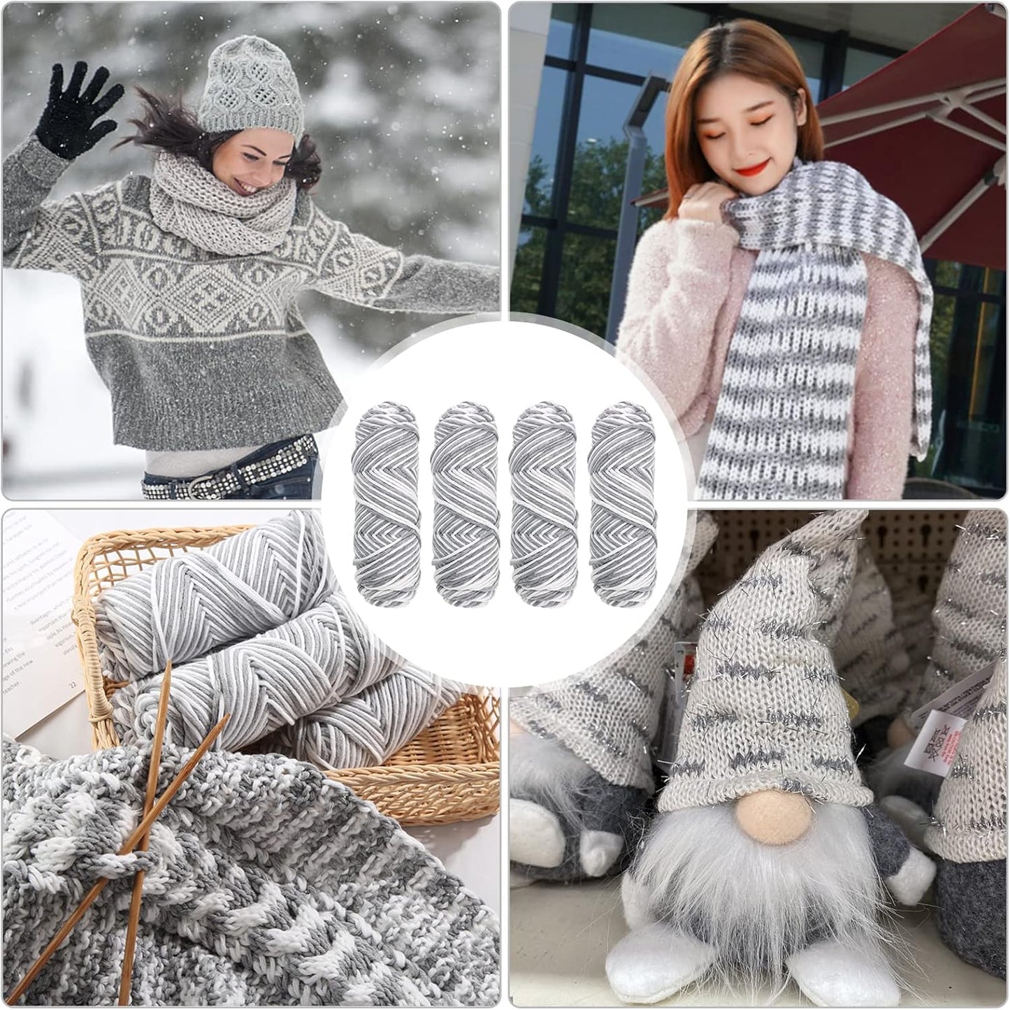 Crochet Knitting Soft and Comfortable Milk Cotton Wool Double Knitting Yarn Multi-Colored Acrylic Crochet Yarn Set for Hats Doll (White + Grey)-Gennys fashion