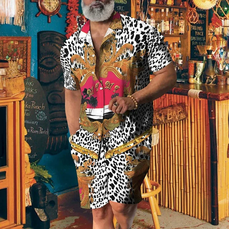 Animal Leopard Print Party Suit 3D Print Casual Shirt Beach Shorts Oversized 2Pcs Set Vacation Hawaiian Streetwear Man Suits-Gennys fashion