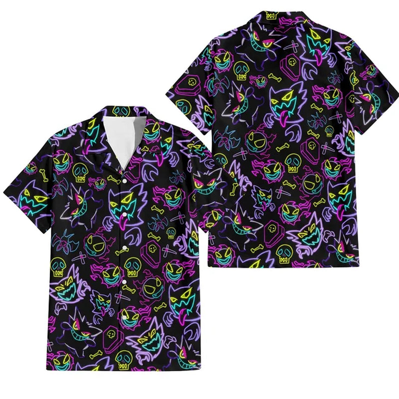 Summer Anime Style Pattern Printing Cartoon Animal Oversized Hawaiian Short Sleeved Shirt for Men'S Original Harajuku Clothes-Gennys fashion