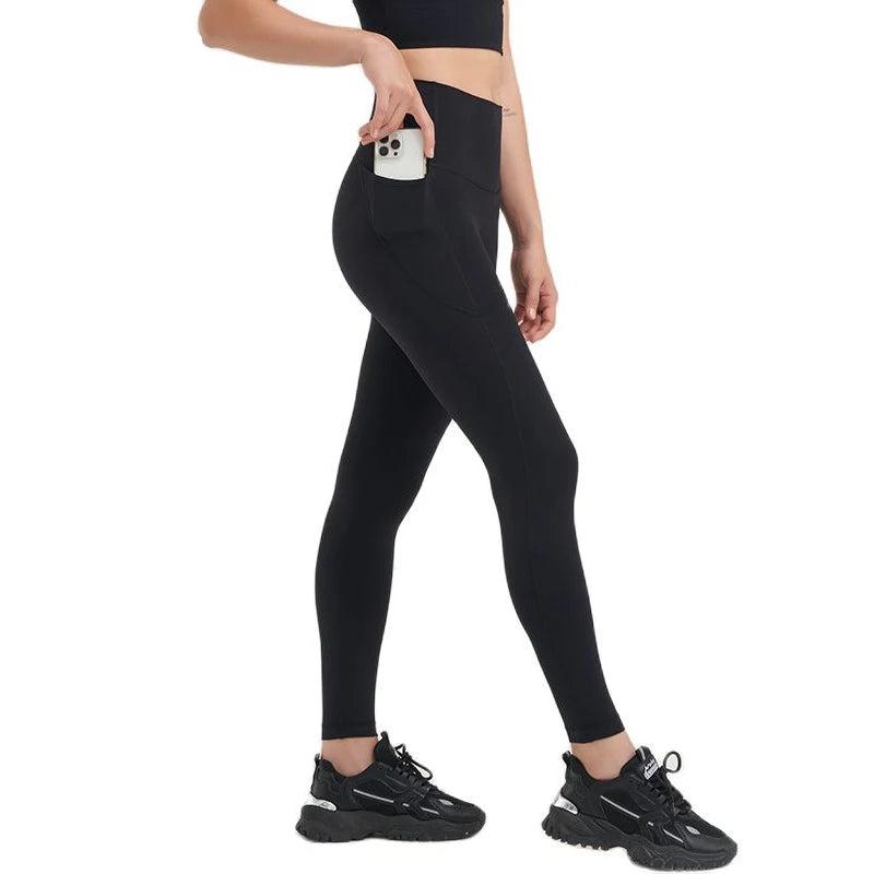 Nylon Leggings Yoga Women'S Pants Gym Sport Fitness Pants Tight Elastic Breathable High Waist Side Pockets Sportswear-Gennys fashion