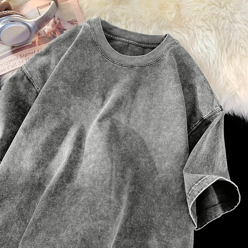 Washed T Shirt Summer Short-Sleeved 2024 New Men'S T-Shirt Basic Casual Tshirt Solid Colour Tee Shirt Unisex Summer Tops-Gennys fashion