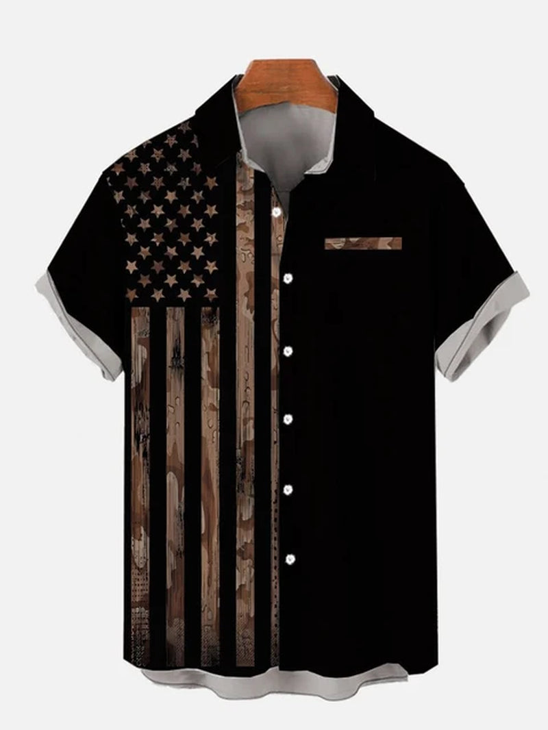 Men'S Shirts American Flag Eagle Pattern 3D Print Tops New Summer Casual Fashion Beach Party Tops Short Sleeves Men Clothing-Gennys fashion