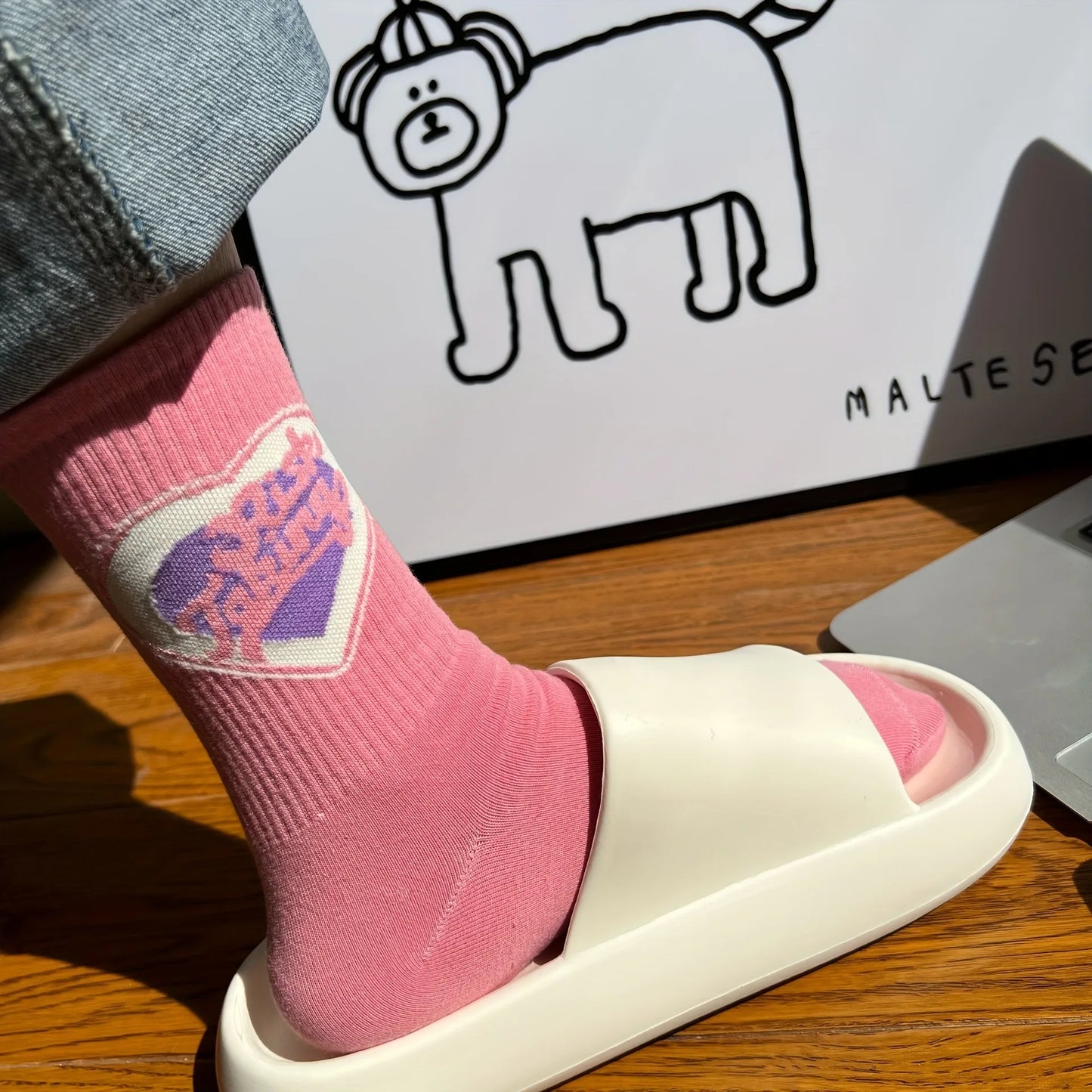 4 Pairs Letter & Heart Print Socks, Comfy & Cute Street Mid Tube Socks, Women'S Stockings & Hosiery-Gennys fashion