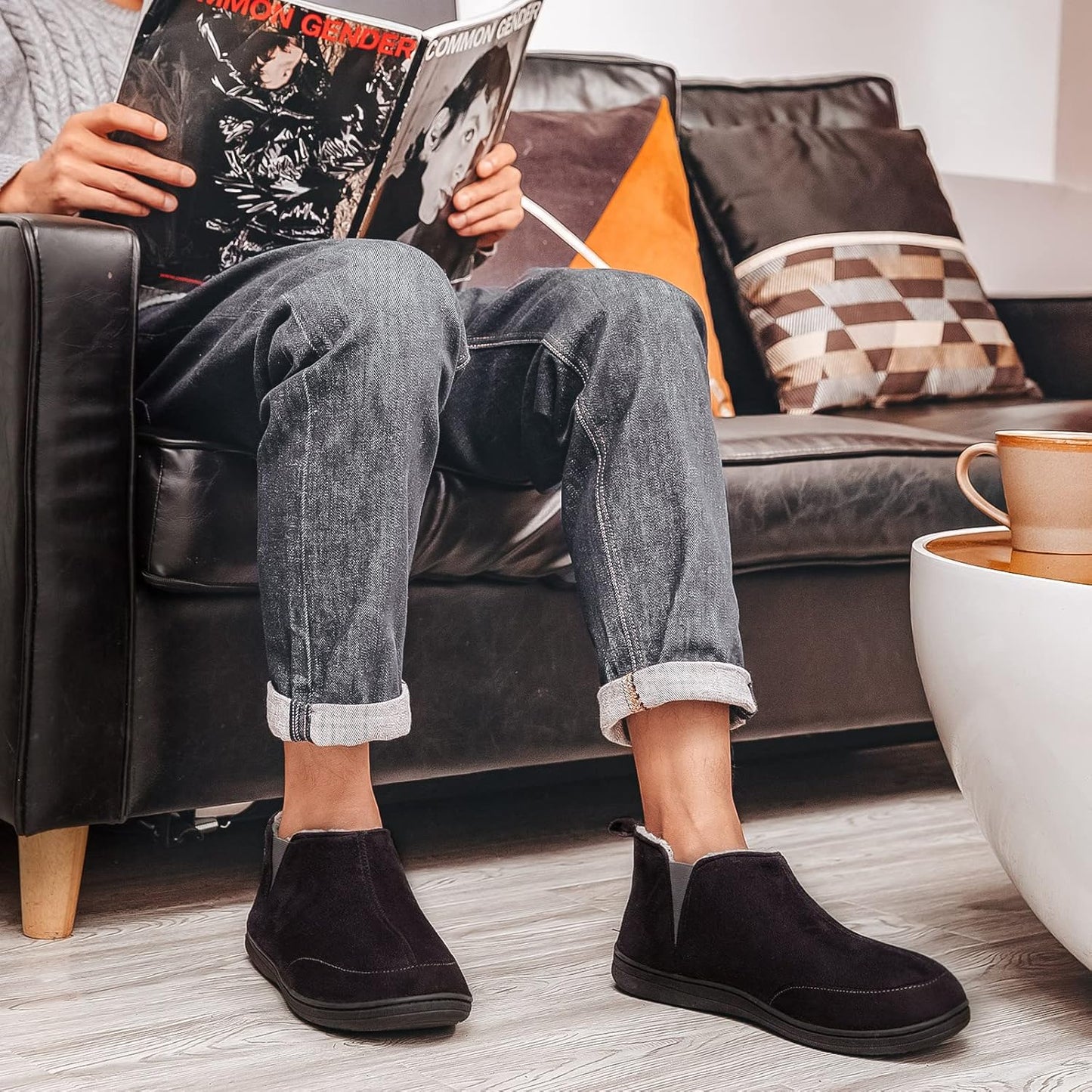 Men'S Micro Suede Sheepskin Hi-Top Slippers with Elastic Dual Gores-Gennys fashion
