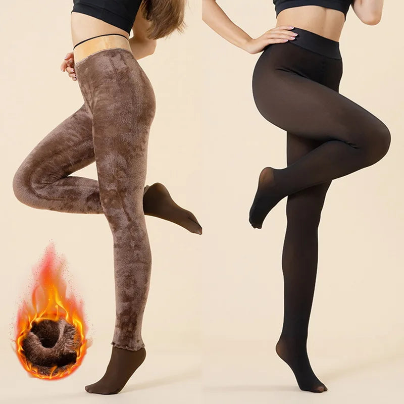Winter Warm Leggings Pantyhose Women Fleece Socks High Waist Thermal Stocking Insulated Pants Fake Translucent Leggings Tights-Gennys fashion