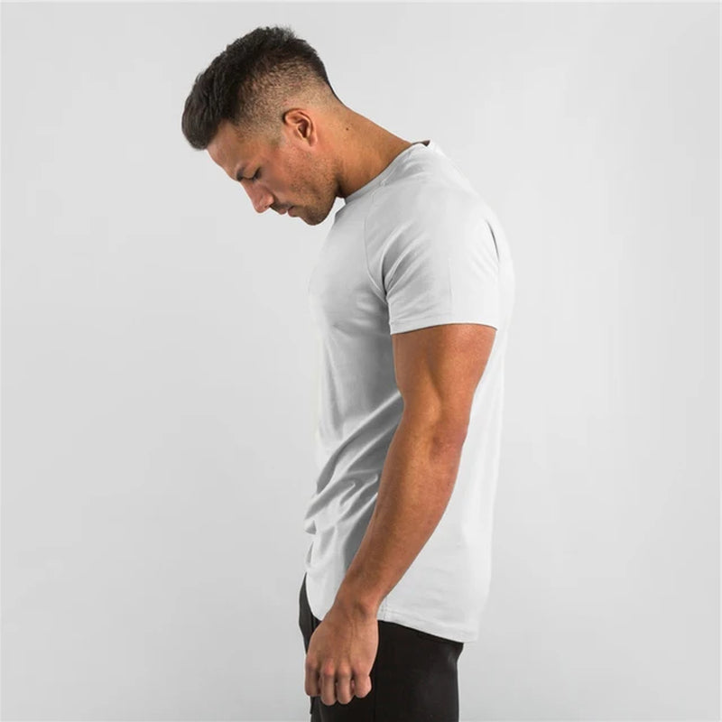 Summer Solid Cotton Short Sleeve T-Shirt Men Gym Clothing Fashion Plain Tight Tops Tees Sports Bodybuilding Fitness T Shirt Men-Gennys fashion