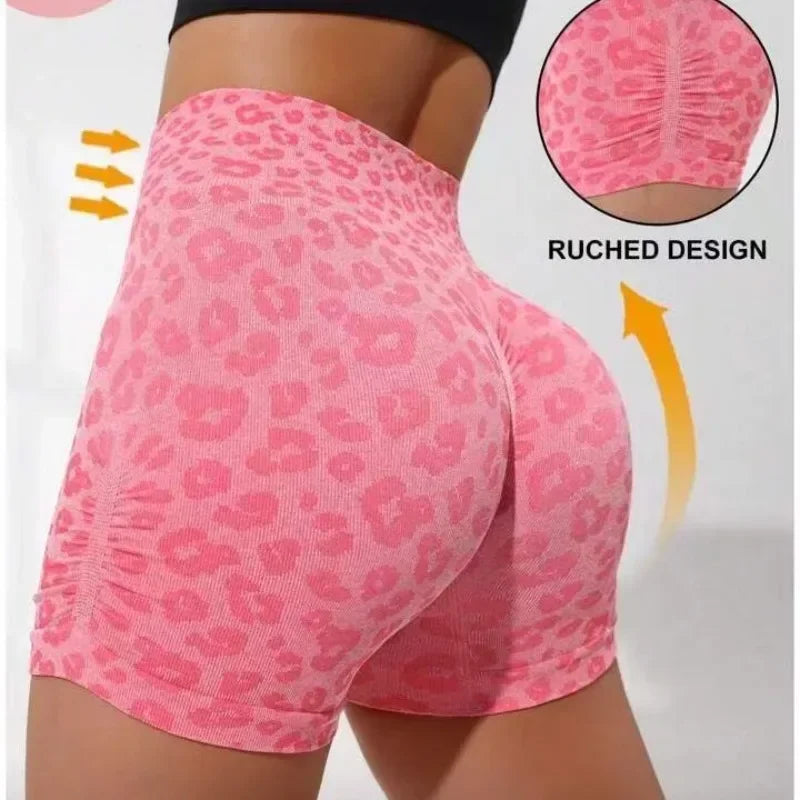 Leopard Print Shorts Women Slim Seamless Leggings High Waist Hip Liftting Knit Gym Running High Elastic Fashion Yoga Shorts-Gennys fashion