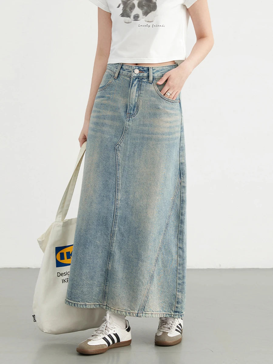Women Skirts Korean High Waisted A-Line Irregular Spliced Split Denim Skirt Fashion Female Clothing Summer New 2024-Gennys fashion