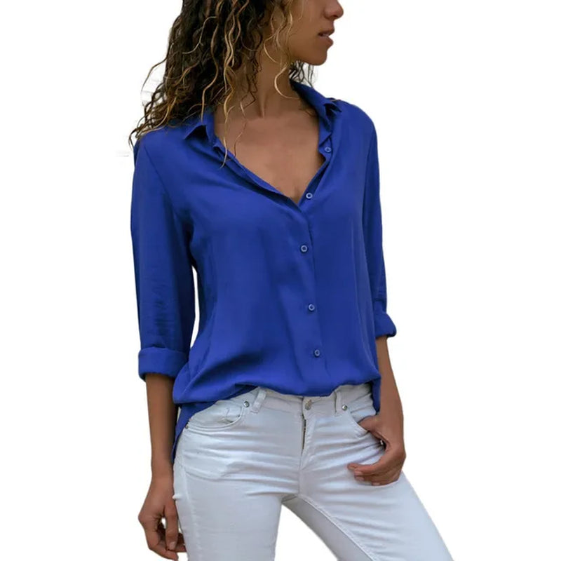 Women’s White Chiffon Long Sleeve Blouse