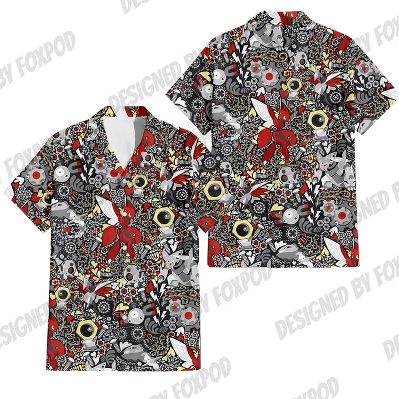 Summer Anime Style Pattern Printing Cartoon Animal Oversized Hawaiian Short Sleeved Shirt for Men'S Original Harajuku Clothes-Gennys fashion