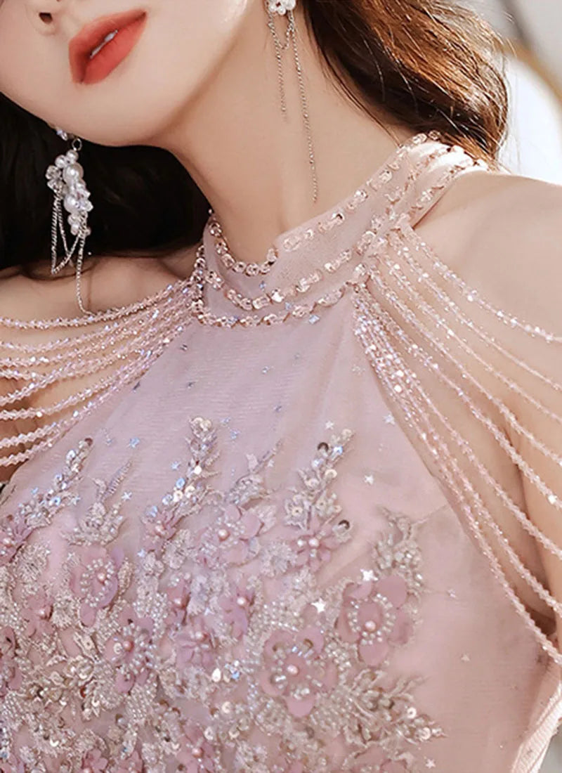 Luxury High Quality Pink Evening Dress 2024 for Prom Summer Autumn Temperament Socialite Senior Party Dress for Women-Gennys fashion