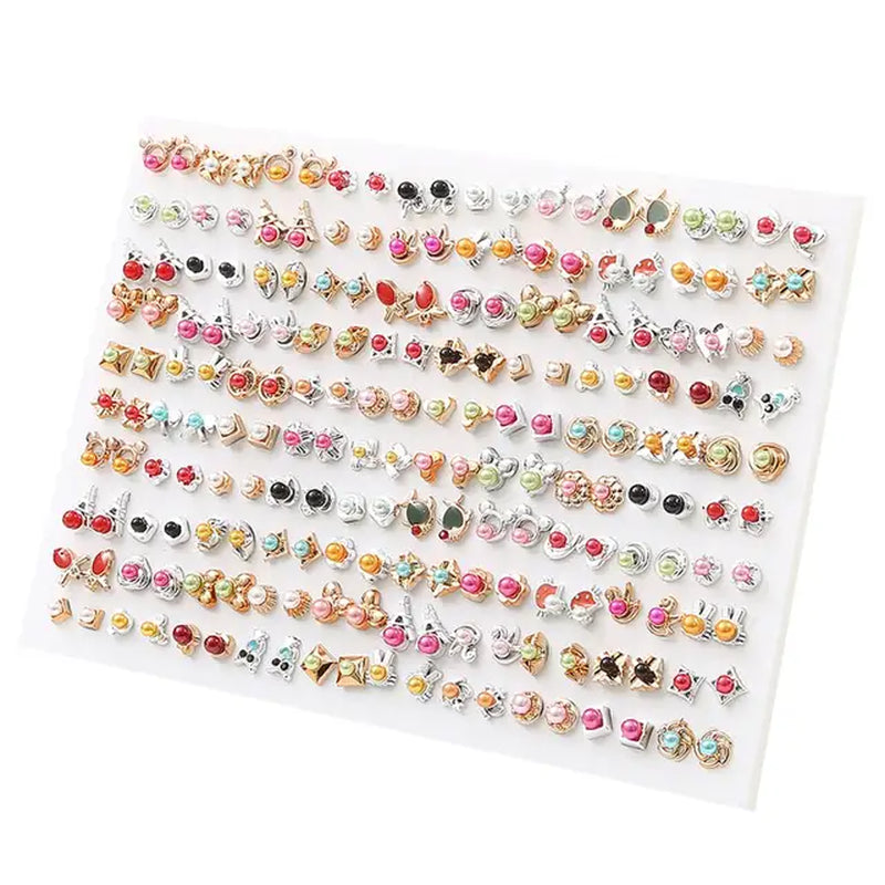 100Pair Women Acrylic Crystal Small Stud Earrings Set Girls Child Heart Star Animal Moon Crown Plastic Geometric Earring Jewelry-Gennys fashion