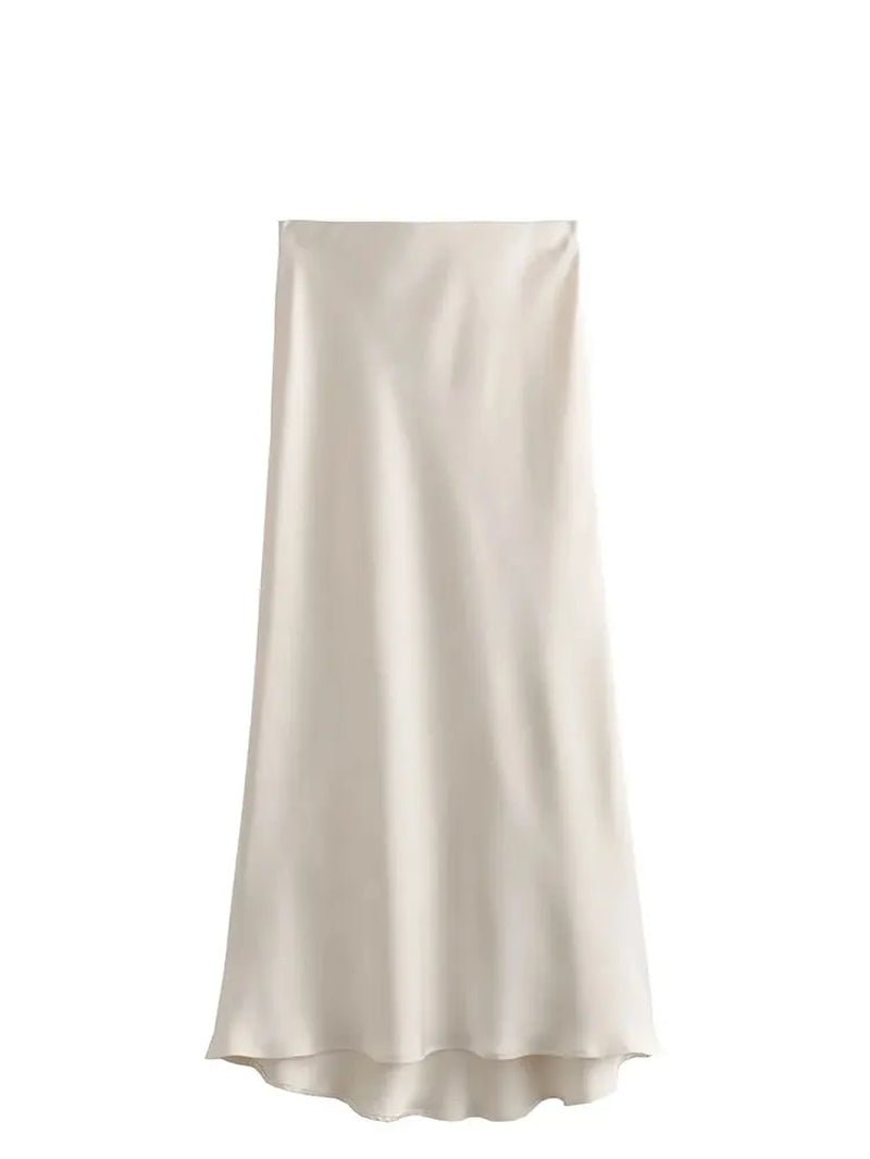 2024 Y2K Casual Women Long Skirt Spring Elastic High Waisted A-Line Casual Female Satin Skirts High Street Lady Skirts-Gennys fashion