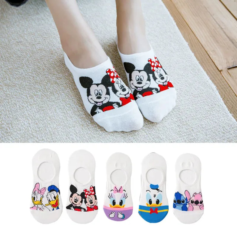 5 Pairs Disney Summer Casual Cute Women Socks Animal Cartoon Mouse Duck Socks Soft Cotton Invisible Funny Socks Size 34-40-Gennys fashion