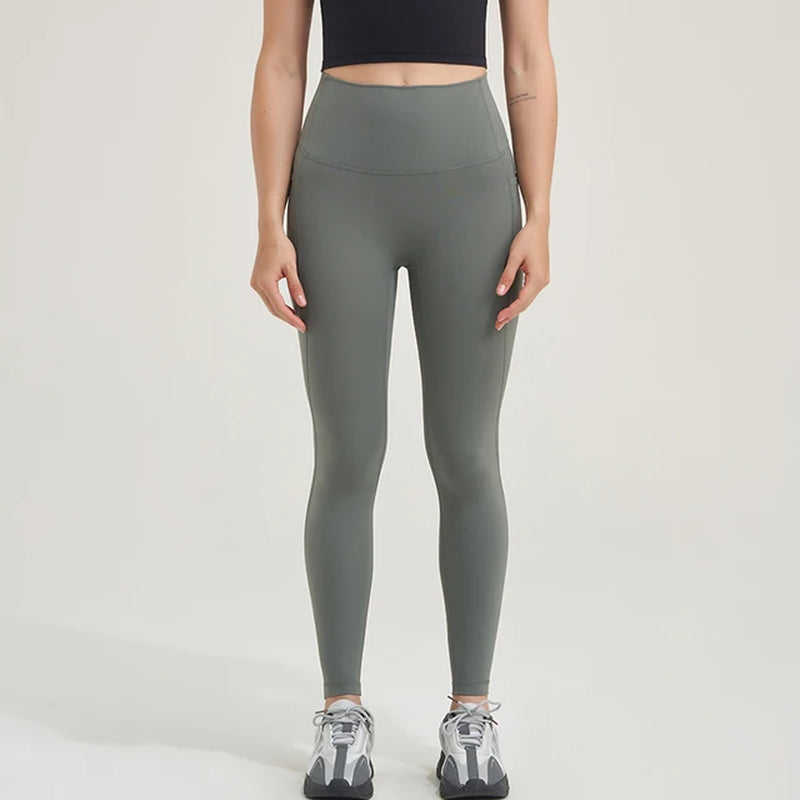 Nylon Leggings Yoga Women'S Pants Gym Sport Fitness Pants Tight Elastic Breathable High Waist Side Pockets Sportswear-Gennys fashion