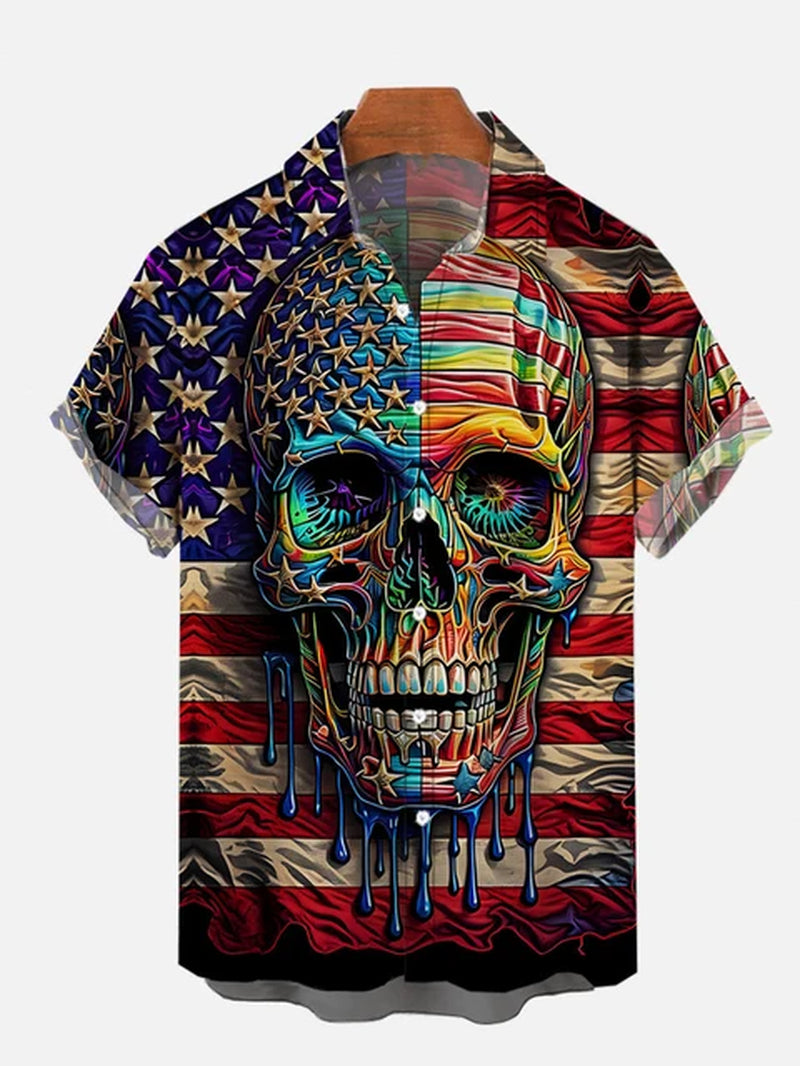Men'S Shirts American Flag Eagle Pattern 3D Print Tops New Summer Casual Fashion Beach Party Tops Short Sleeves Men Clothing-Gennys fashion