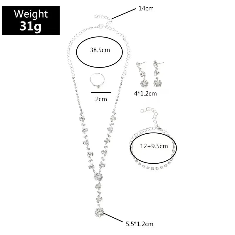 4 Pcs Luxury Wedding Bridal Bridesmaid Crystal Zircon Jewelry Set for Women Tennis Choker Necklace Earrings Rings Bracelet Set-Gennys fashion