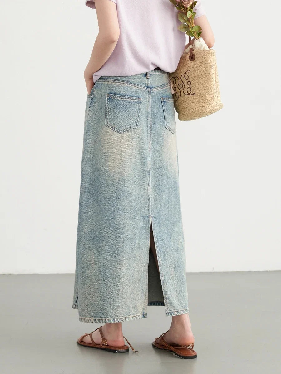Women Skirts Korean High Waisted A-Line Irregular Spliced Split Denim Skirt Fashion Female Clothing Summer New 2024-Gennys fashion
