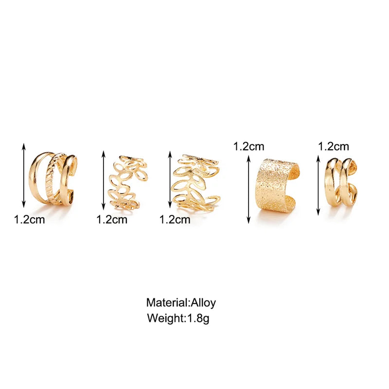 Gold Silver Color Leaves Clip Earrings for Women Creative Simple C Butterfly Ear Cuff Non-Piercing Ear Clip Set Trendy Jewelry-Gennys fashion