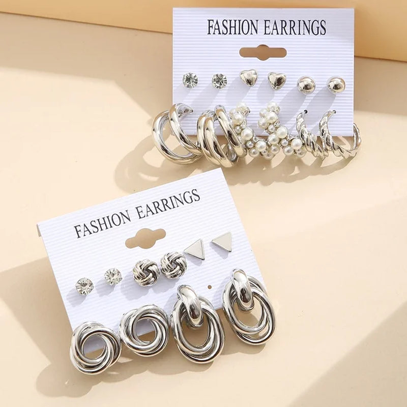 53 Pcs Boho Vintage Jewelry Sets for Women Elegant Silver Color Pearl Zircon Geometric Earring Ring Necklace Bracelet Daily Wear-Gennys fashion