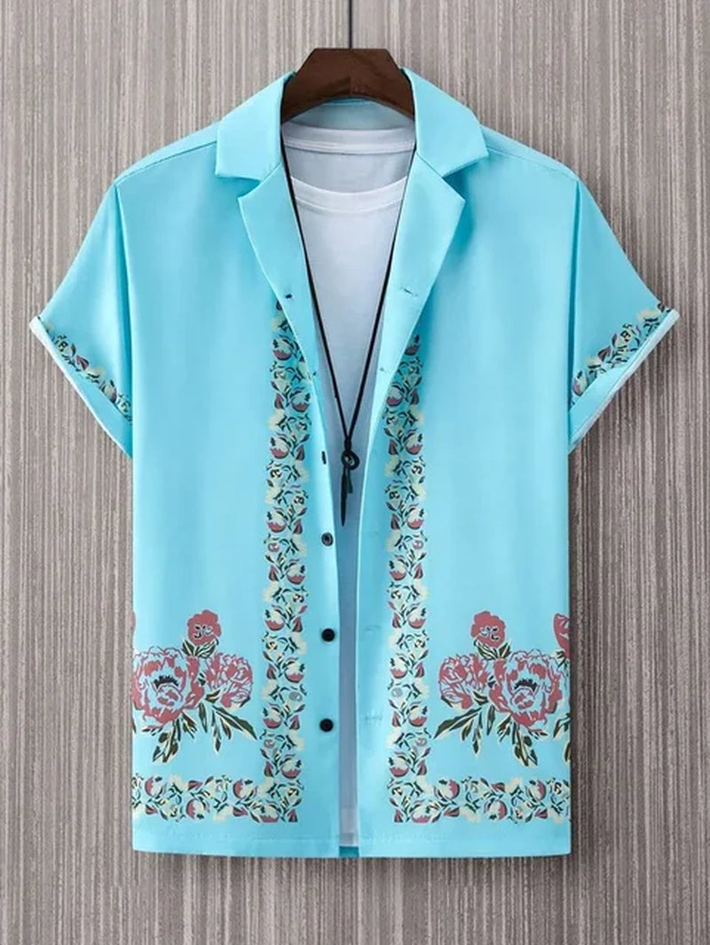 3D Printed Hawaiian Men'S Short Sleeved Shirt, Soft and Comfortable Clothing, Fashionable Floral Design; Summer New-Gennys fashion