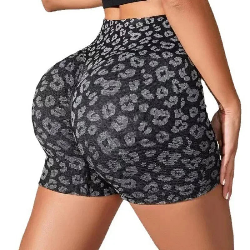 Leopard Print Shorts Women Slim Seamless Leggings High Waist Hip Liftting Knit Gym Running High Elastic Fashion Yoga Shorts-Gennys fashion