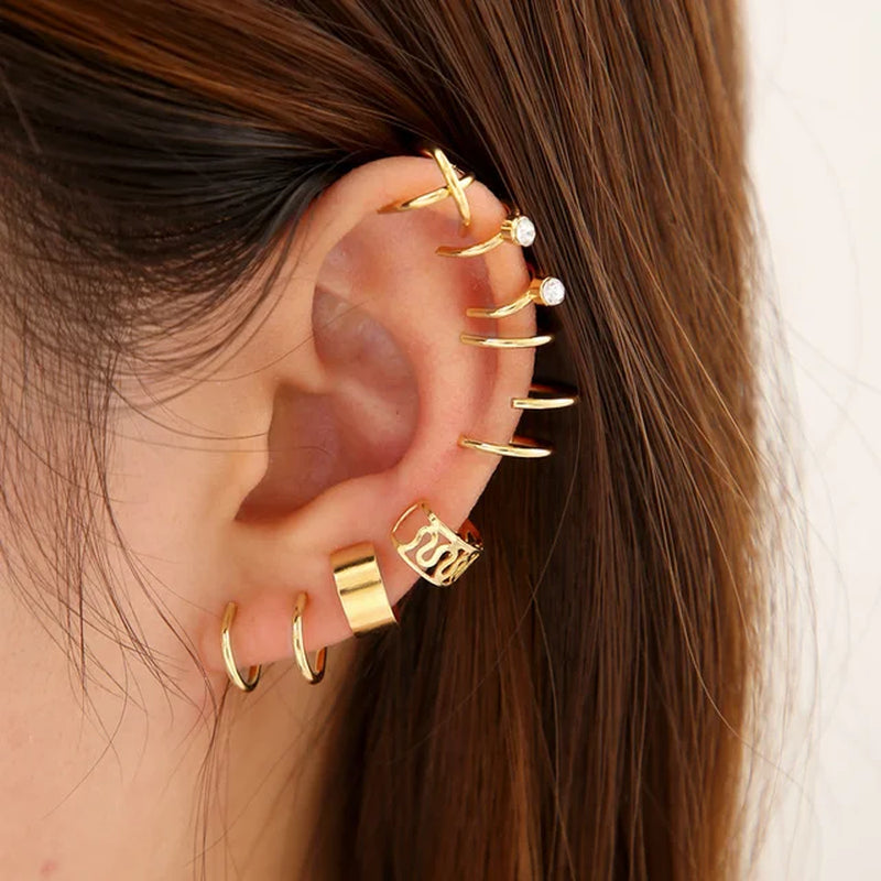 Gold Silver Color Leaves Clip Earrings for Women Creative Simple C Butterfly Ear Cuff Non-Piercing Ear Clip Set Trendy Jewelry-Gennys fashion