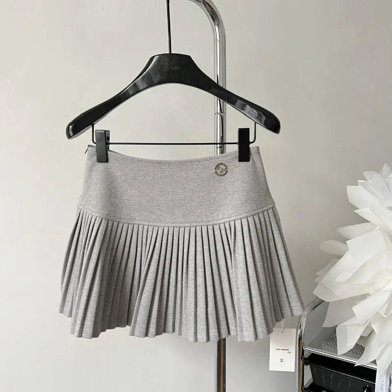 Women'S Woolen Pleated Short Skirt Autumn Winter American Korea Style Cheerleading Girl Straight A-Line High Waist Mini Skirt-Gennys fashion