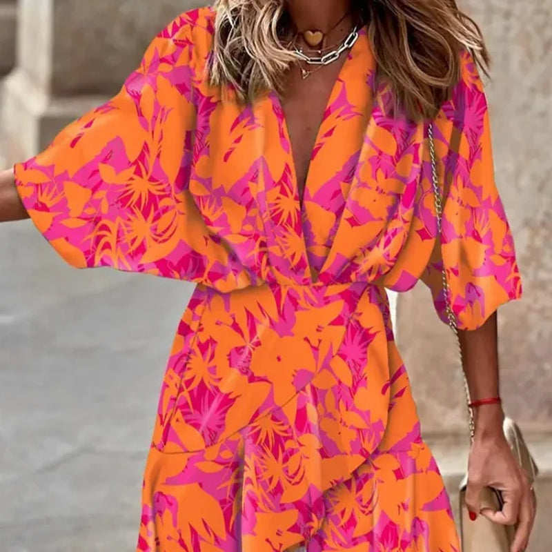 2024 Summer Women Boho Printed Long Shirts Elegant Dress Turn-Down Collar Long Sleeve Female Casual Evening Maxi Dresses Party D-Gennys fashion
