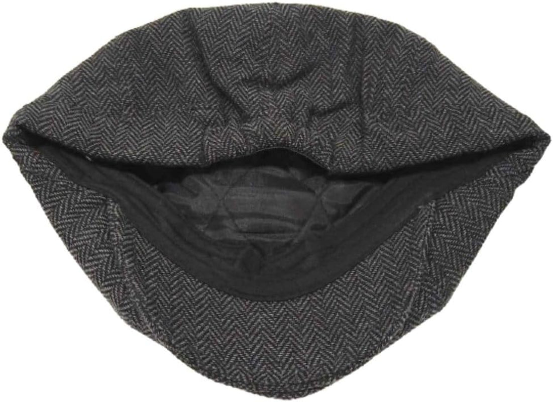 Men'S Grey Herringbone Wool Blend Newsboy Cap Baker Boy Style Hat Size S-M Fits 56-57Cm