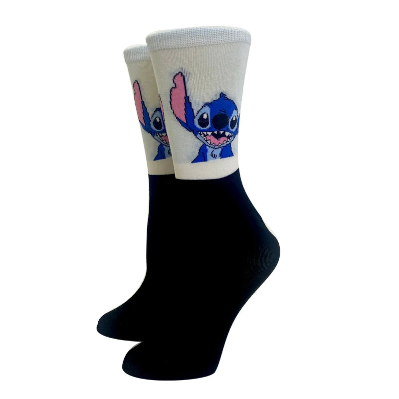 5 Pairs Cartoon Stitch Women Socks Cotton Comfortable Anime Socks Crew Socks Casual Happy Funny Socks Size 35-40-Gennys fashion