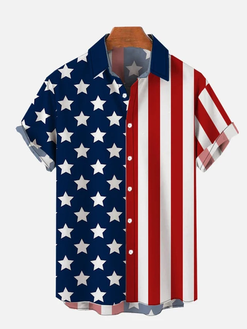 Men'S Shirts American Flag Eagle Pattern 3D Print Tops New Summer Casual Fashion Beach Party Tops Short Sleeves Men Clothing-Gennys fashion