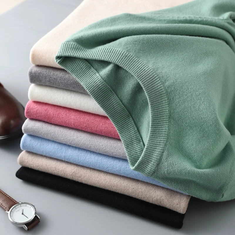 Men'S Cashmere Short Sleeves Sweaters 2022 Solid Color O-Neck Casual Knitted Pullovers Men Short Sleeves Jumper-Gennys fashion
