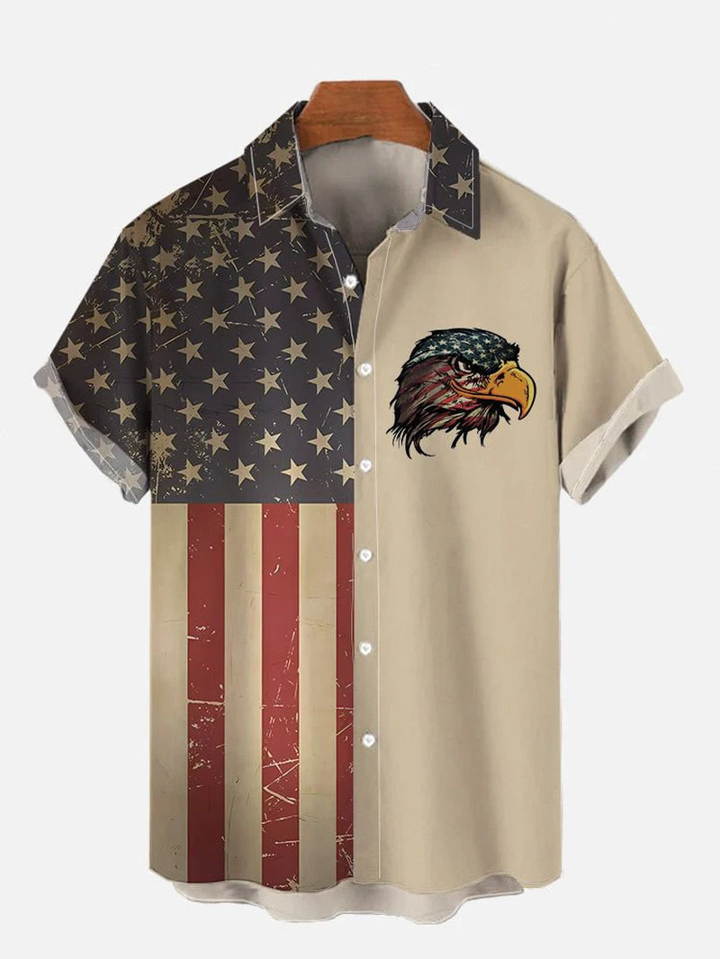 Men'S Shirts American Flag Eagle Pattern 3D Print Tops New Summer Casual Fashion Beach Party Tops Short Sleeves Men Clothing-Gennys fashion