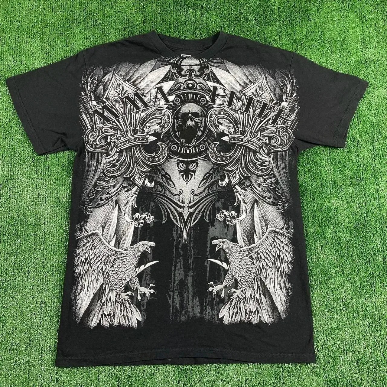 Retro Skull Large Pattern Short-Sleeved T-Shirt High Street Dark Punk Y2K 90S Harajuku round Neck Oversize Loose Tops Clothes-Gennys fashion