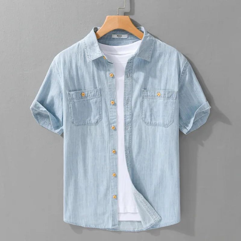 2024 Summer New Casual Denim Short Sleeve Shirts Men Clothing Pure Cotton Slim and Thin Soft Streetwear FY9358-Gennys fashion