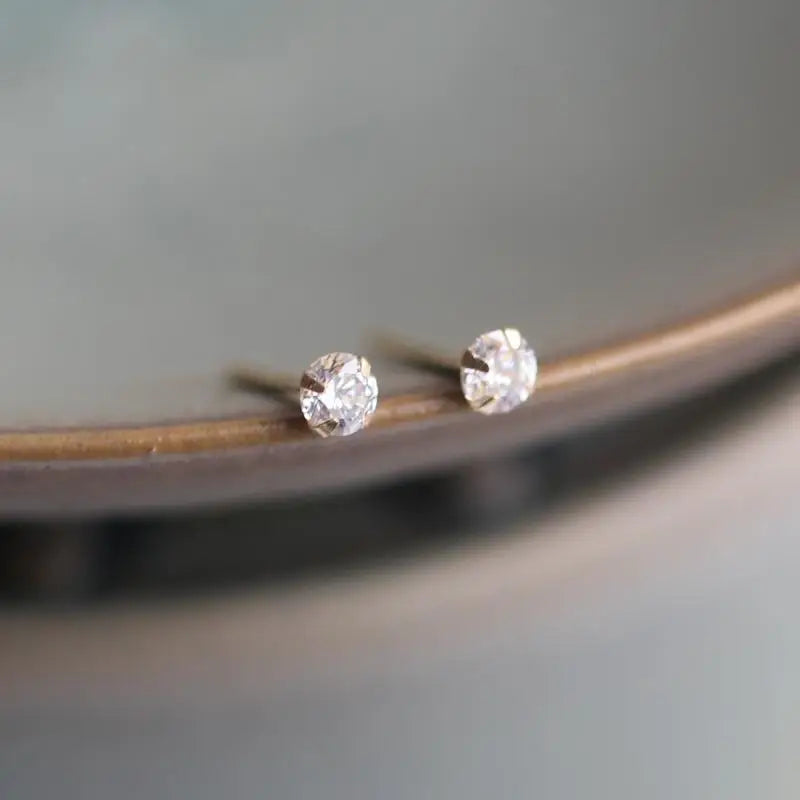 14 K Gold Crystal Earring for Women, Mini Dainty Simple Style, Small Stud Earrings, Jewelry Gift, Kj50-Gennys fashion