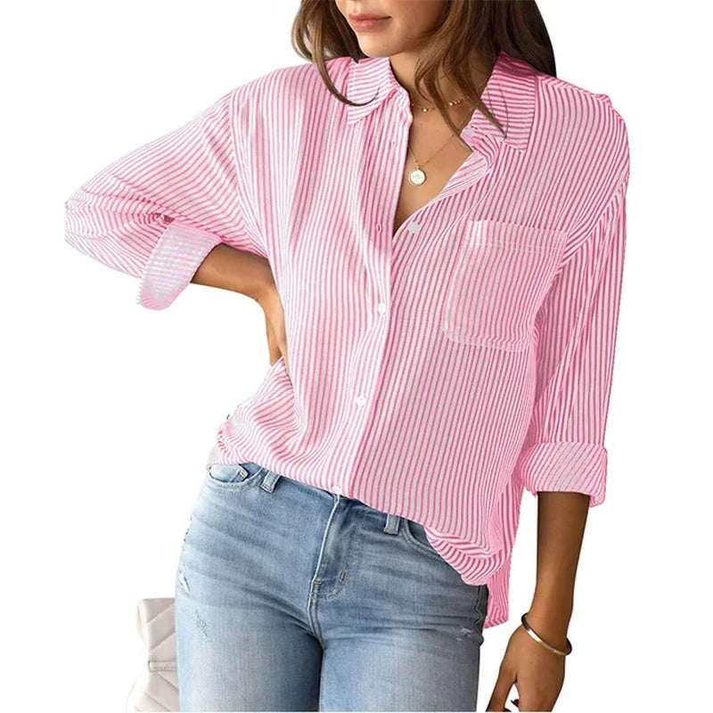 Casual Loose Striped Shirts for Women 2024 Autumn Vintage Women'S Oversized Shirts and Blouses Fashion Elegant Youth Female Tops-Gennys fashion