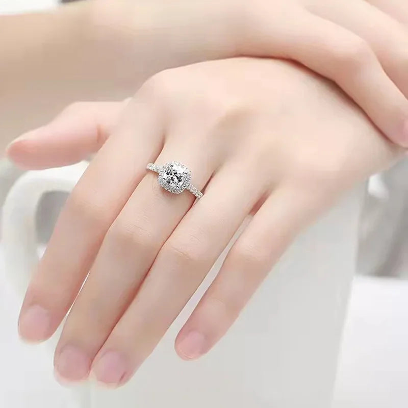 3Pcs/Set Artificial Moissanite Crystal Square Necklace Earrings Ring Luxury Wedding Engagement Reception Jewelry Set for Lover-Gennys fashion