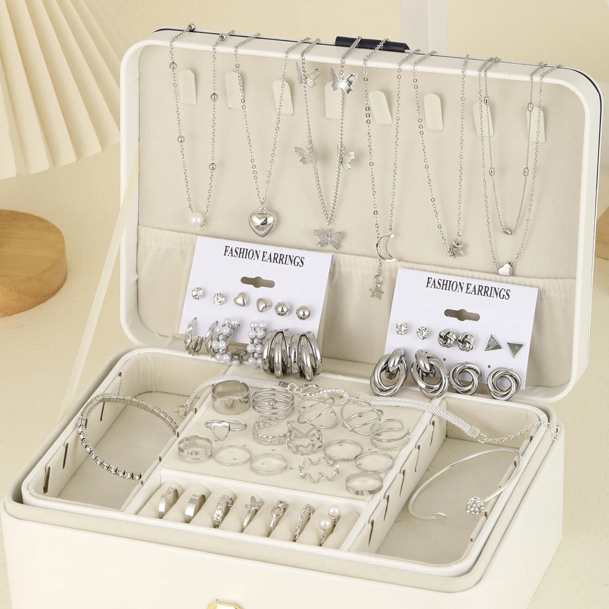 53 Pcs Boho Vintage Jewelry Sets for Women Elegant Silver Color Pearl Zircon Geometric Earring Ring Necklace Bracelet Daily Wear-Gennys fashion
