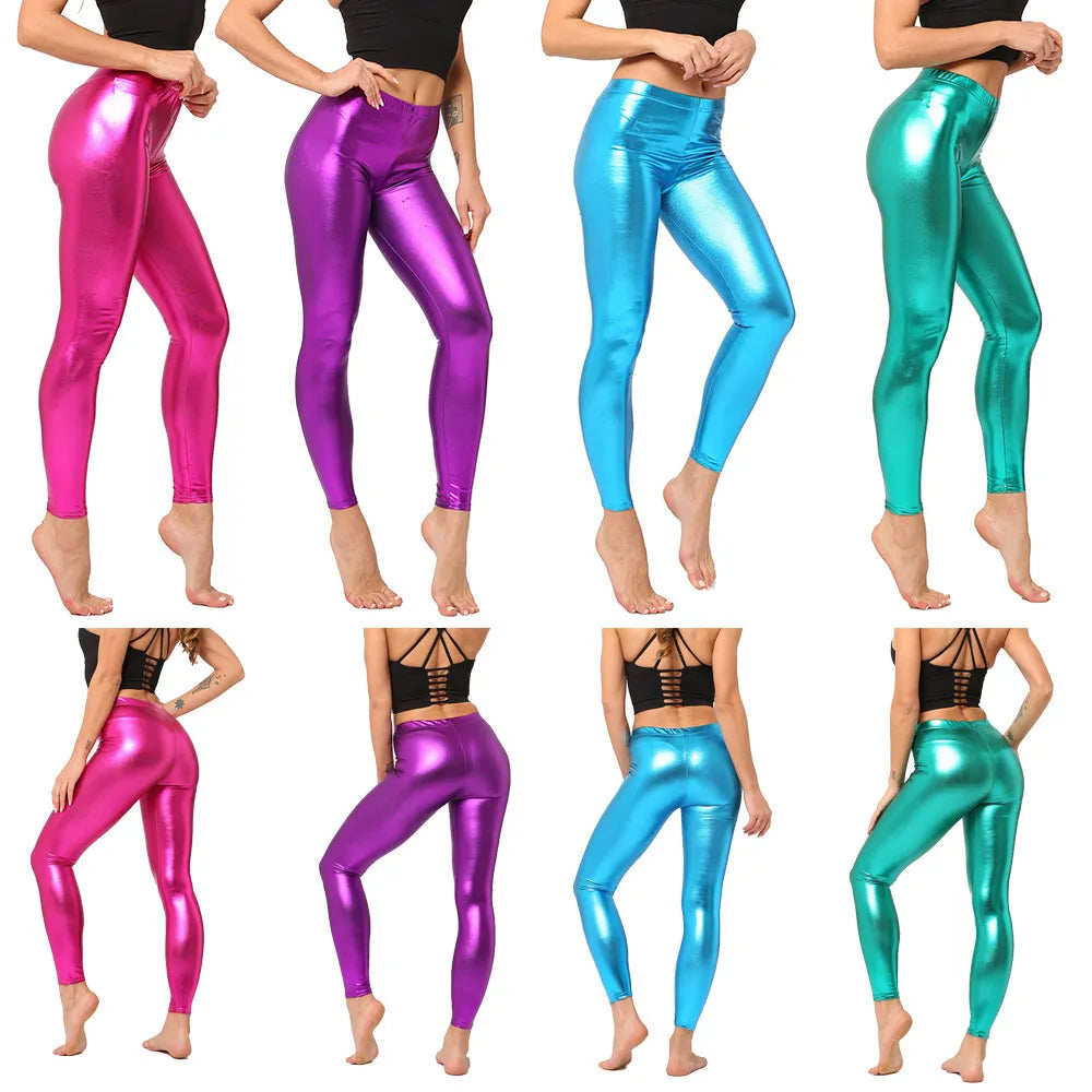 Sexy Leather Leggings Women Pants Bright Metallic Style Leather Legging Female Elastic Slim Fitness Leather Pants Trousers-Gennys fashion