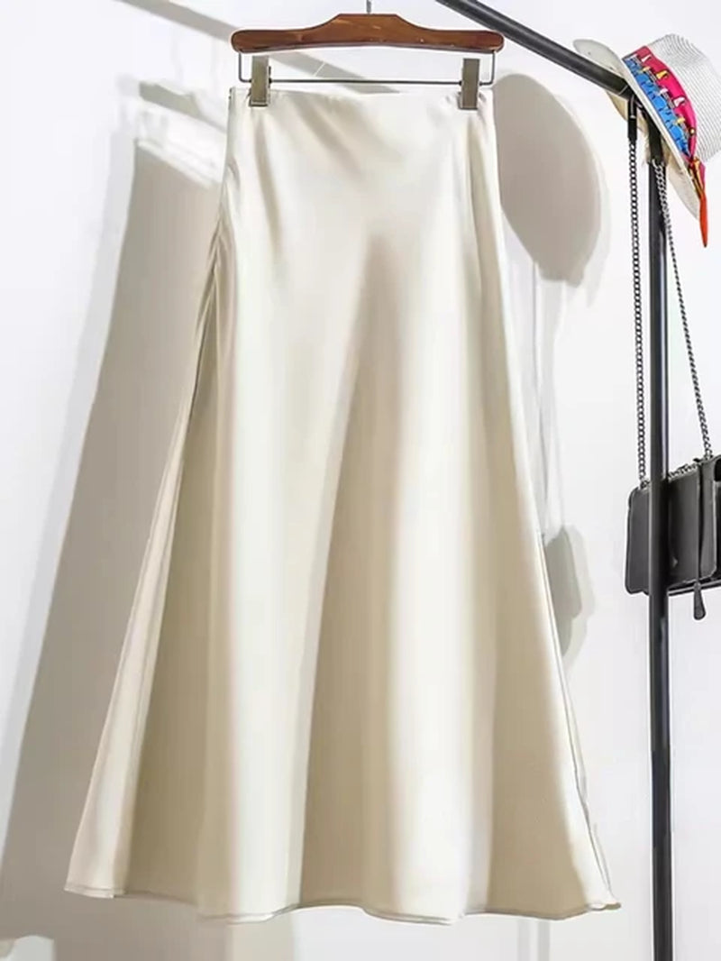 Acetic Satin Fishtail Skirt Woman Korean Fashion Elastic High Waist Skirts for Women Spring/Summer 2024 New Slim Long Dresses-Gennys fashion