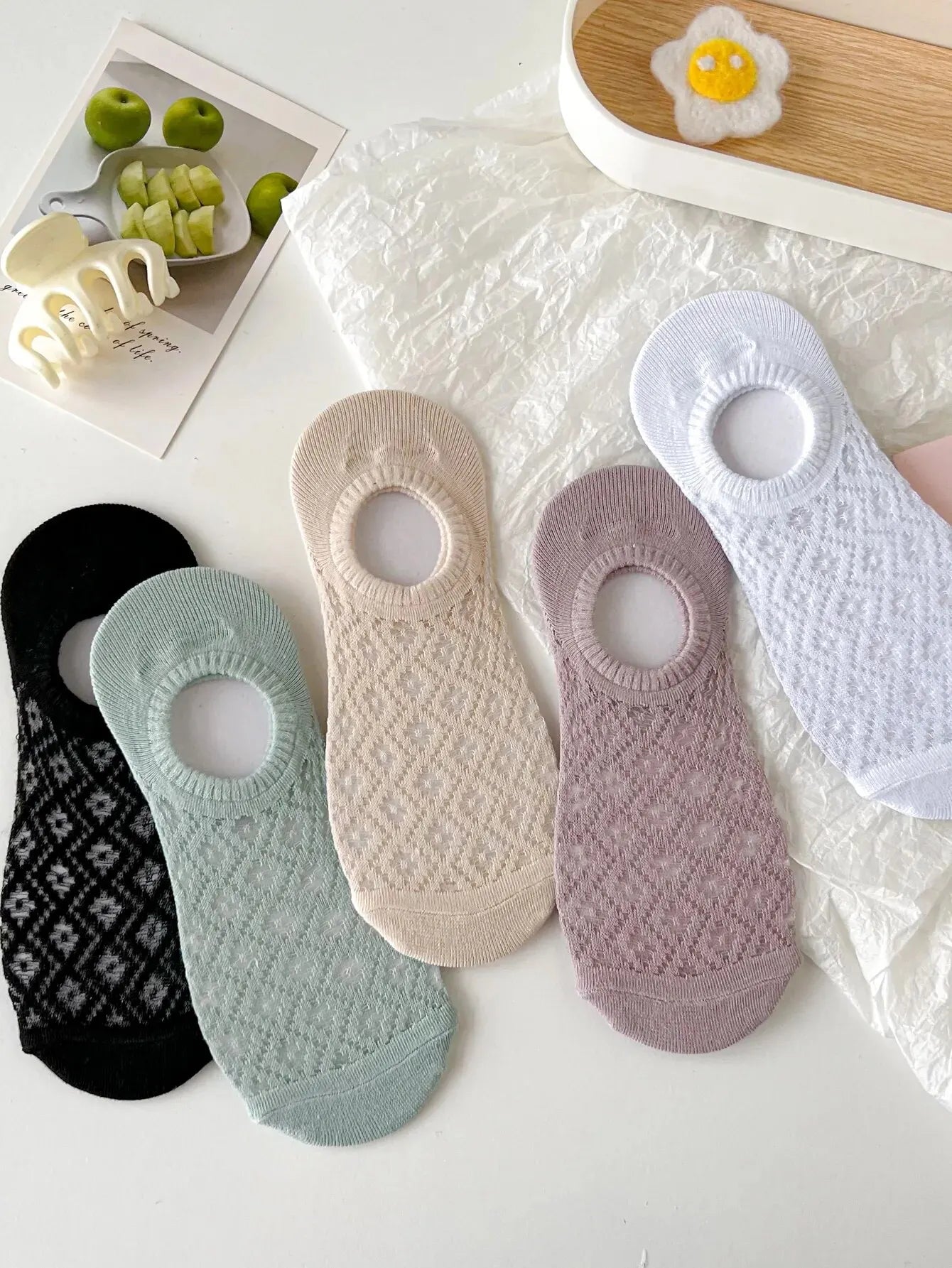 5 Pairs Mesh Ventilation Short Socks, Soft & Lightweight Low Cut Ankle Socks, Women'S Stockings & Hosiery-Gennys fashion