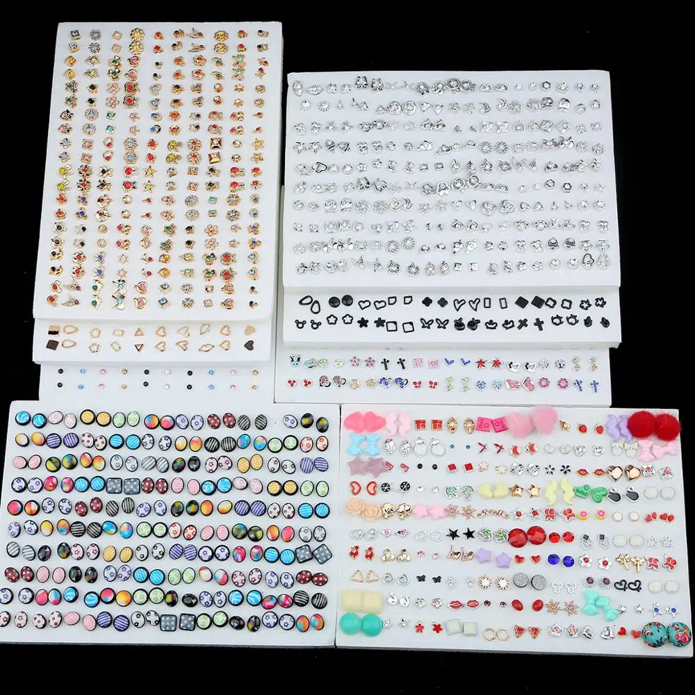 100Pair Women Acrylic Crystal Small Stud Earrings Set Girls Child Heart Star Animal Moon Crown Plastic Geometric Earring Jewelry-Gennys fashion