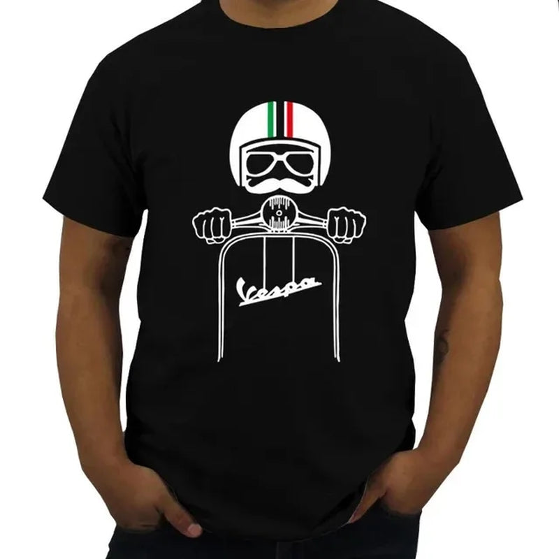 Vintage Street Harajuku Cotton T-Shirt Short Sleeve Tops Women Men Summer Shirt Fashion Unisex Teeshirt Vespa Print Blakc White-Gennys fashion