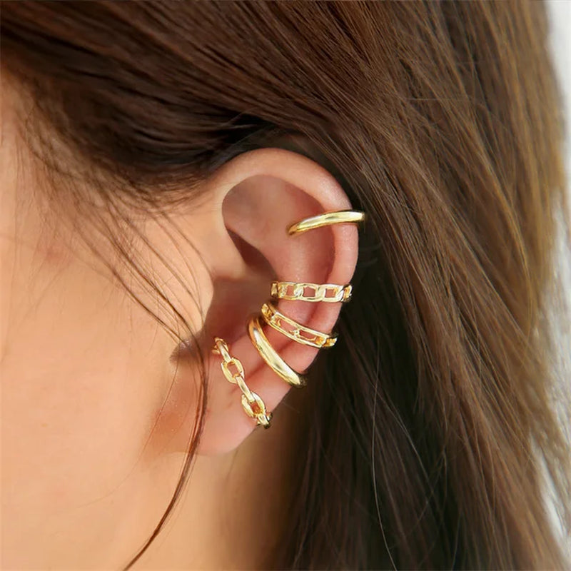 Gold Silver Color Leaves Clip Earrings for Women Creative Simple C Butterfly Ear Cuff Non-Piercing Ear Clip Set Trendy Jewelry-Gennys fashion