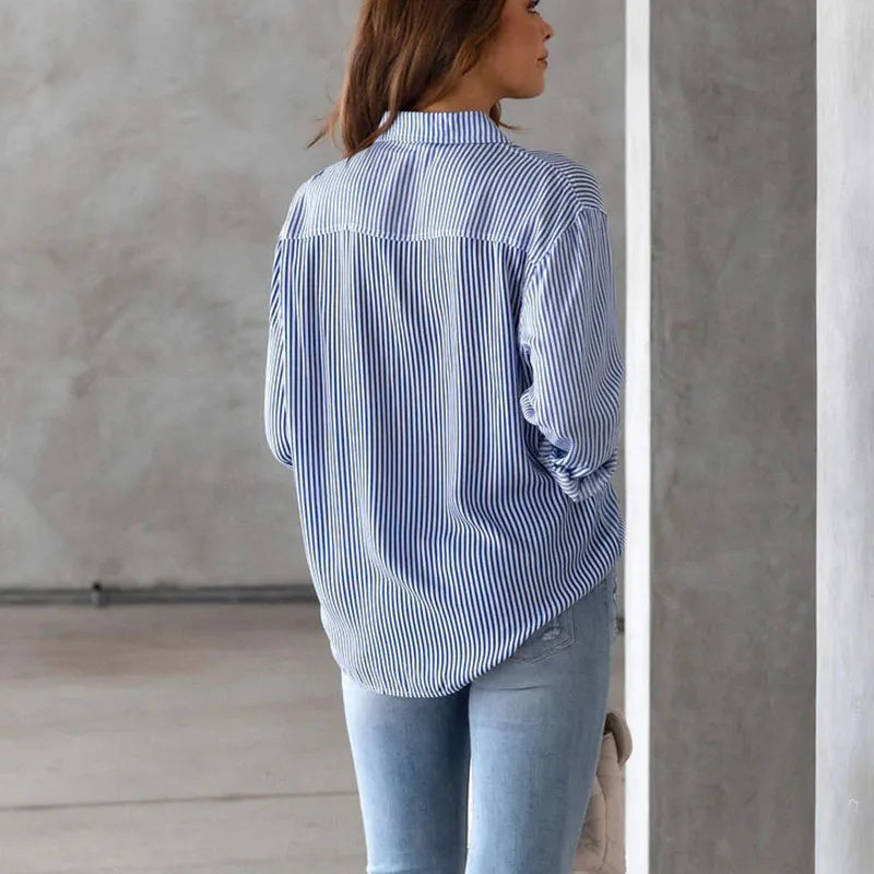 Casual Loose Striped Shirts for Women 2024 Autumn Vintage Women'S Oversized Shirts and Blouses Fashion Elegant Youth Female Tops-Gennys fashion